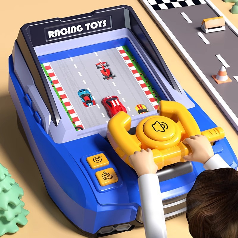 Gaming Console Kids - เครื่องเล่นเกมแข่งรถสำหรับเด็ก พร้อมพวงมาลัยจำลองการขับขี่แบบอิเล็กทรอนิกส์ ของเล่นเด็ก รถดอดจ์ คอนโซลผจญภัย
