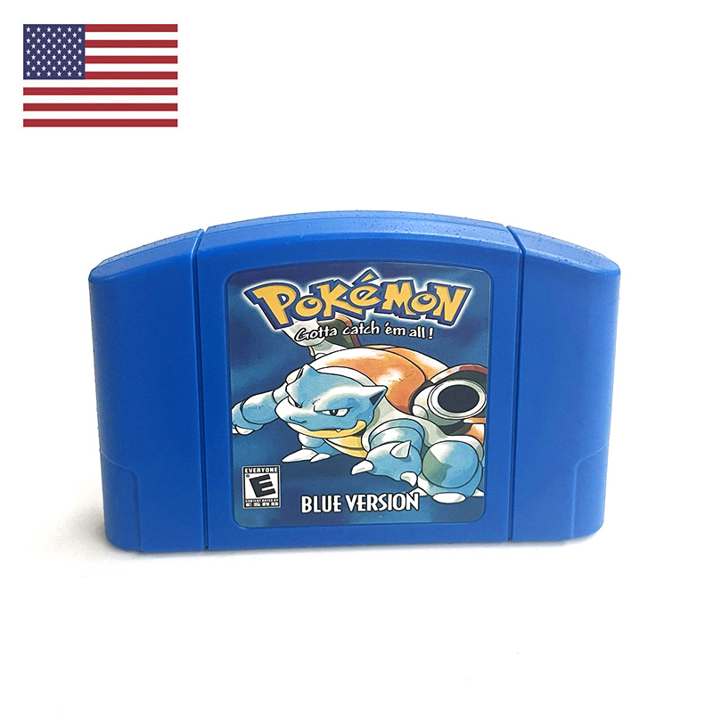 Gaming Console Vintage - เครื่องเล่นเกมวิดีโอเรโทร N64 รุ่น NTSC ของอเมริกา เกมโปเกมอนบลูภาษาอังกฤษ