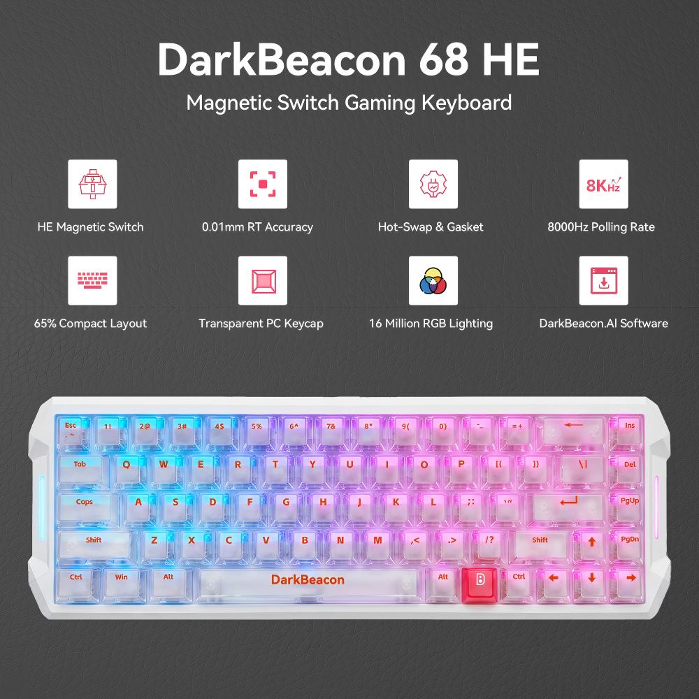 Gaming Console Zone - คีย์บอร์ดเกมมิ่งแม่เหล็ก DarkBeacon Flux 68 HE แบบมีสาย