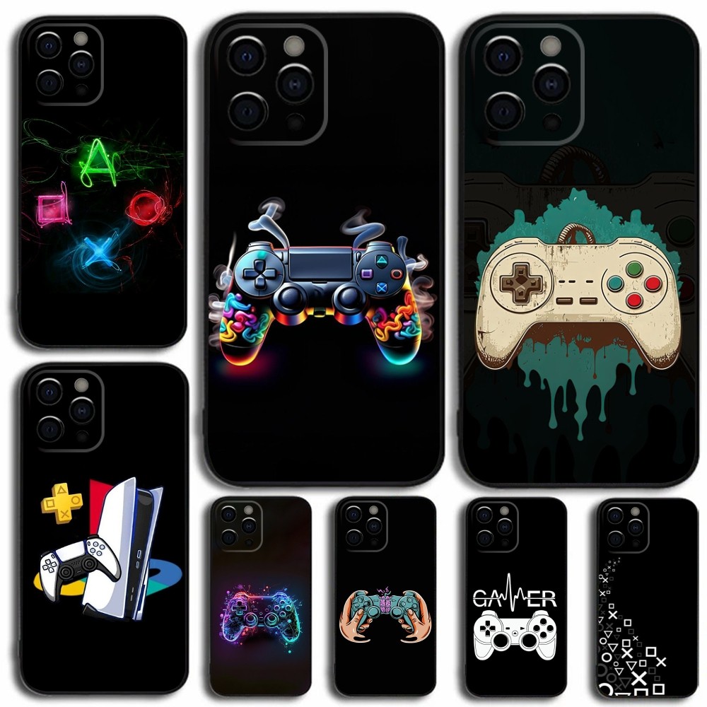 Gaming Console Zone - เกมคอนโซลGamepad Gamerเล่นเคสโทรศัพท์สําหรับiPhone 16,15,14,13,12,11,Pro,X,XS,Max,XR,Plus,mini Softปกสีดํา