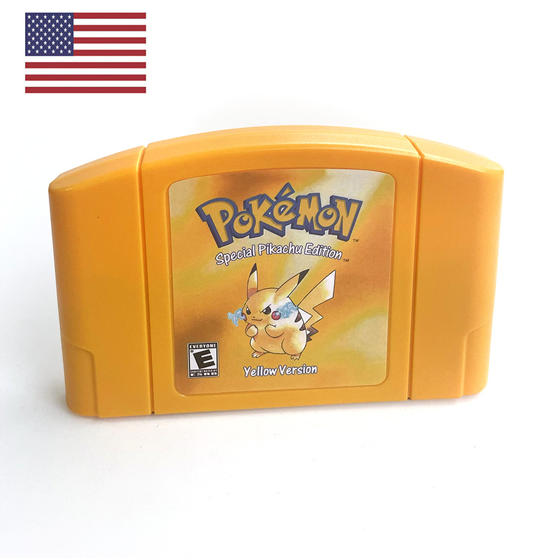 Gaming Console Vintage - เครื่องเล่นเกมวิดีโอเรโทร N64 รุ่น NTSC ของอเมริกา เกมโปเกมอนสีเหลือง