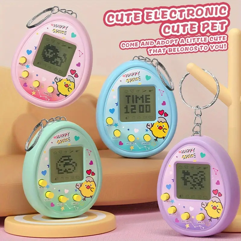 Gaming Console Mini - เครื่องเล่นเกมสัตว์เลี้ยงเสมือนจริงแบบพกพา ลายการ์ตูนน่ารัก พร้อมพวงกุญแจ เครื่องเลี้ยงสัตว์อิเล็กทรอนิกส์ขนาดเล็ก ใช้พลังงานจากแบตเตอรี่