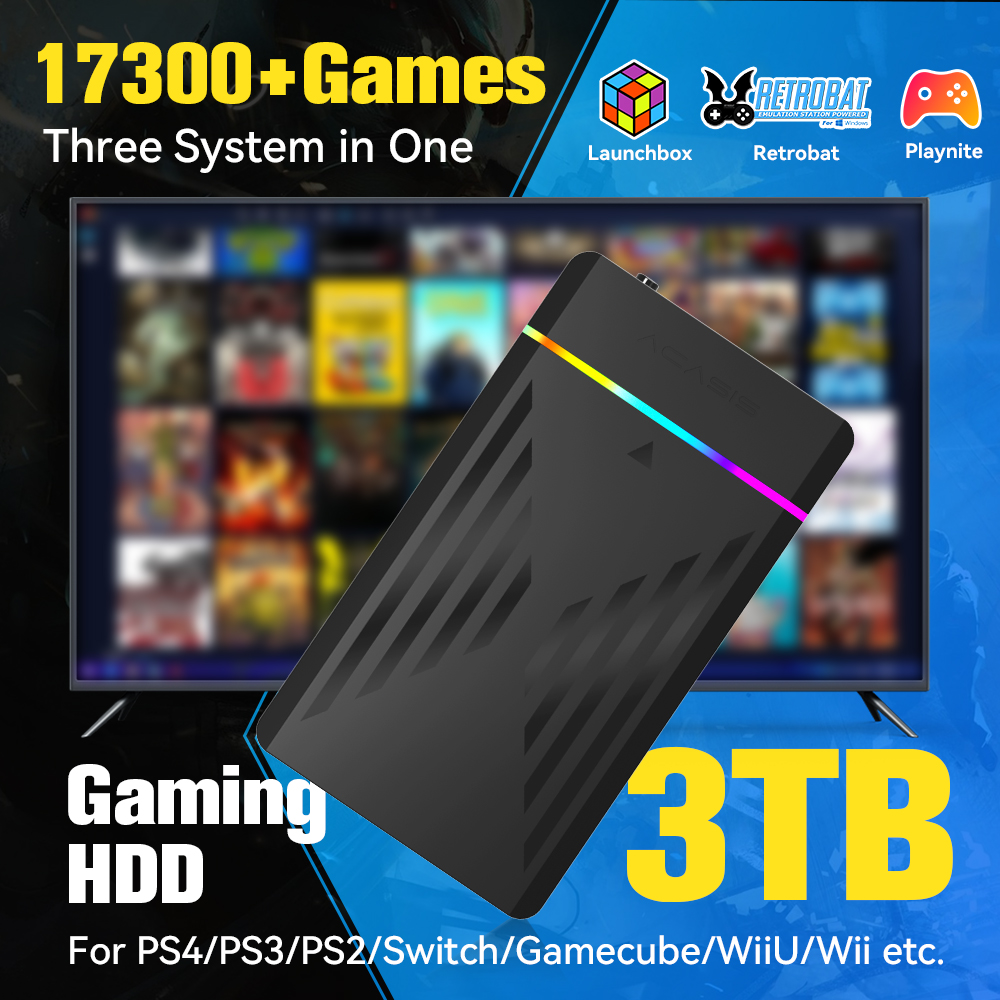 Gaming Console Video Game - 3TB แบบพกพา HDD LaunchBox/Retrobat/Playnite คอนโซลเกม Retro